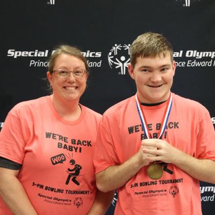 Special Olympics PEI, Staff with Athlete, Athlete with Medal, 5-Pin Bowling Tournament
