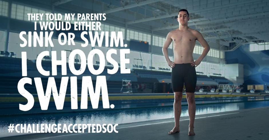 Connor Bissett's campaign poster: They told my parents I would sink or swim. I choose swim.