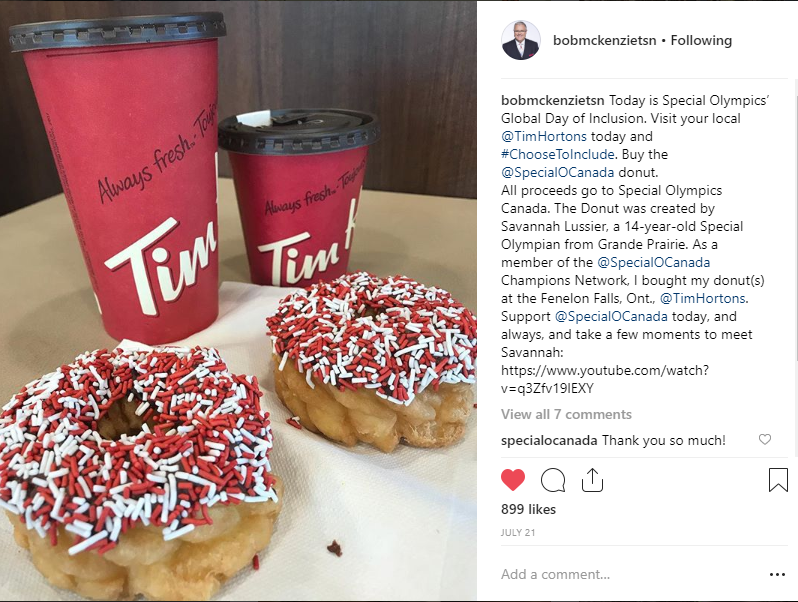 TSN's Bob McKenzie post a picture of the Special Olympics Donut to his Instagram.