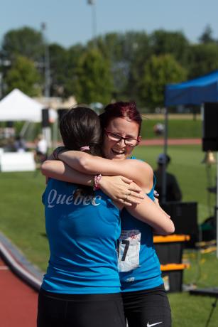 Athletes hugging