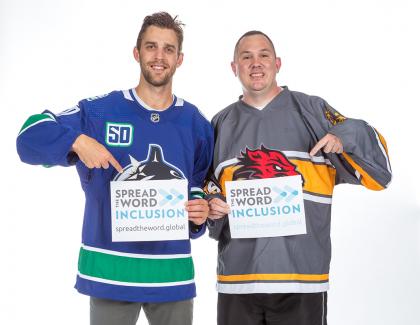 Spread the Word Inclusion Canucks forward Brandon Sutter Special Olympics athlete Michael Langridge