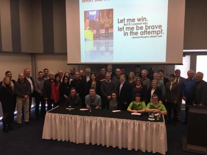 "PEI Mutual Insurance Company team with athletes at 2018 National Bowling Championships held in Summerside, PEI""