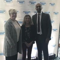 SOBC – Coquitlam Local Coordinator Sheila Hogan (centre), Delta North MLA and Parliamentary Secretary for Sport and Multiculturalism Ravi Kahlon (right), and SOBC Vice President, Sport, Lois McNary (left) at the Sport BC award ceremony. 