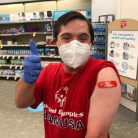 Photo of Special Olympics athlete, Abe, after flu shot.