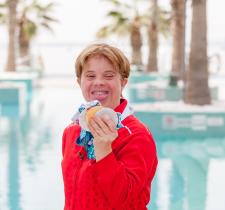 SO Team Canada swimmer Bobbi Lynn Cleland holds up her medals from World Games.