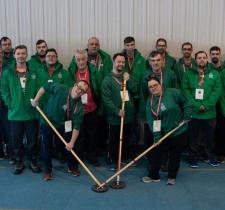 Special Olympics Team New Brunswick floor hockey team poses for group photo.