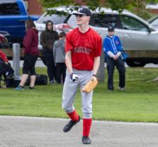 SOBC softball player pumping his arm in celebration