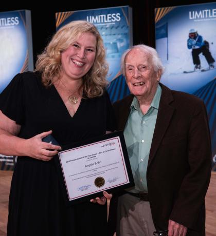 2019 Special Olympics Canada Female Coach of the Year recipient Angela Behn (left) with Dr. Frank Hayden.