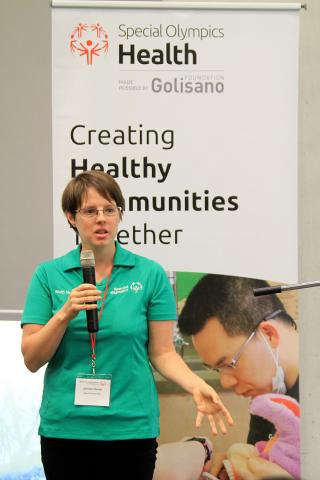 Special Olympics Global Health Messenger Jennifer Ferrier of Victoria speaking at the 2018 Champions for Inclusive Health Summit.