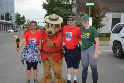 The RCMP Safety Bear makes an appearance at the Prince George Torch Run.