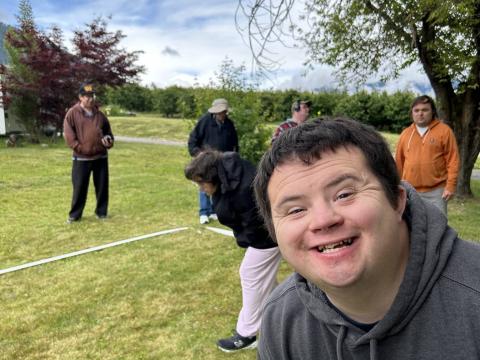 SOBC Creston athlete smiling at bocce game